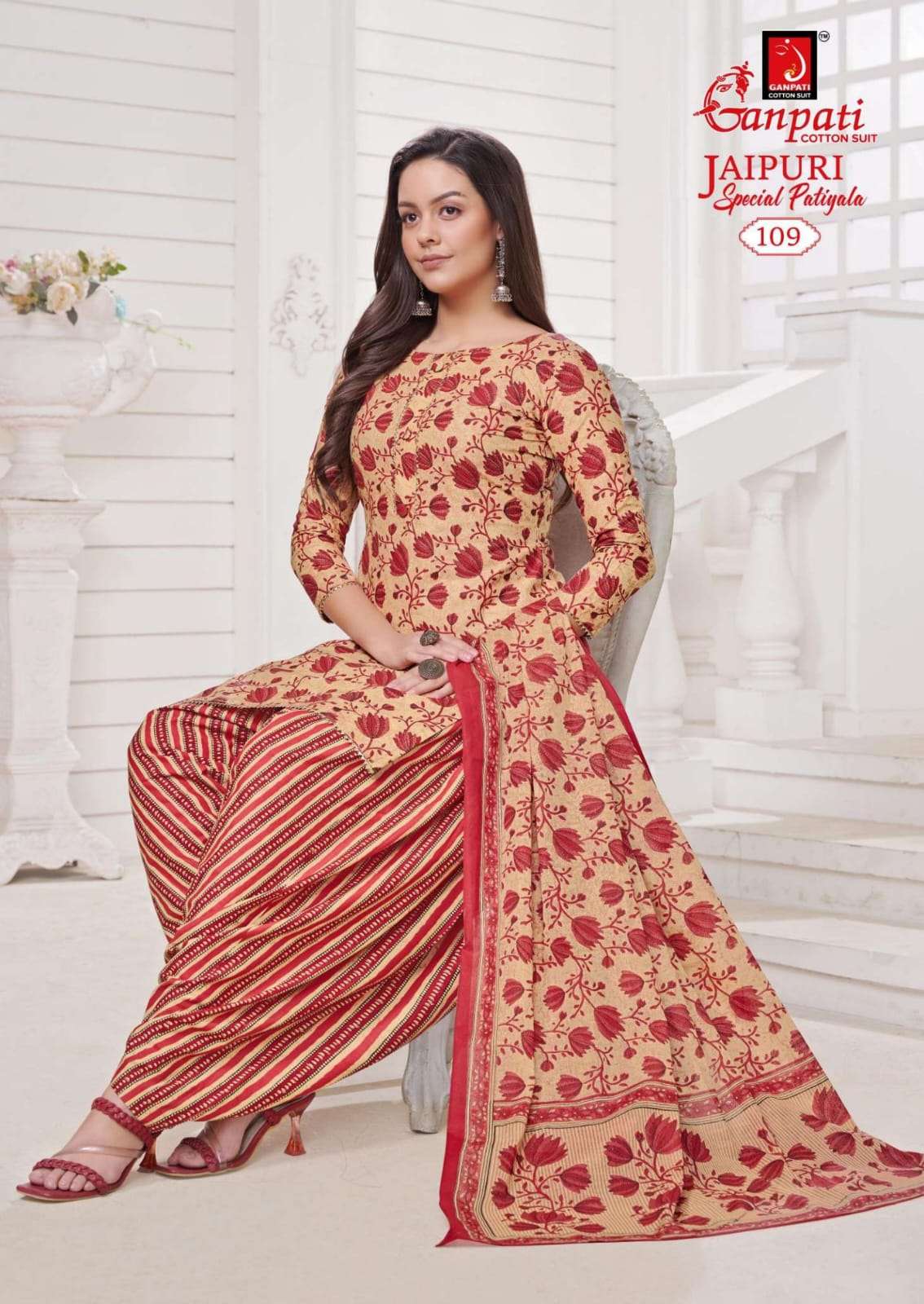 Jaipuri Special By Ganpati Cotton Suits 101 To 115 Series Beautiful Stylish Festive Suits Fancy Colorful Casual Wear & Ethnic Wear & Ready To Wear Cotton Print Dresses At Wholesale Price