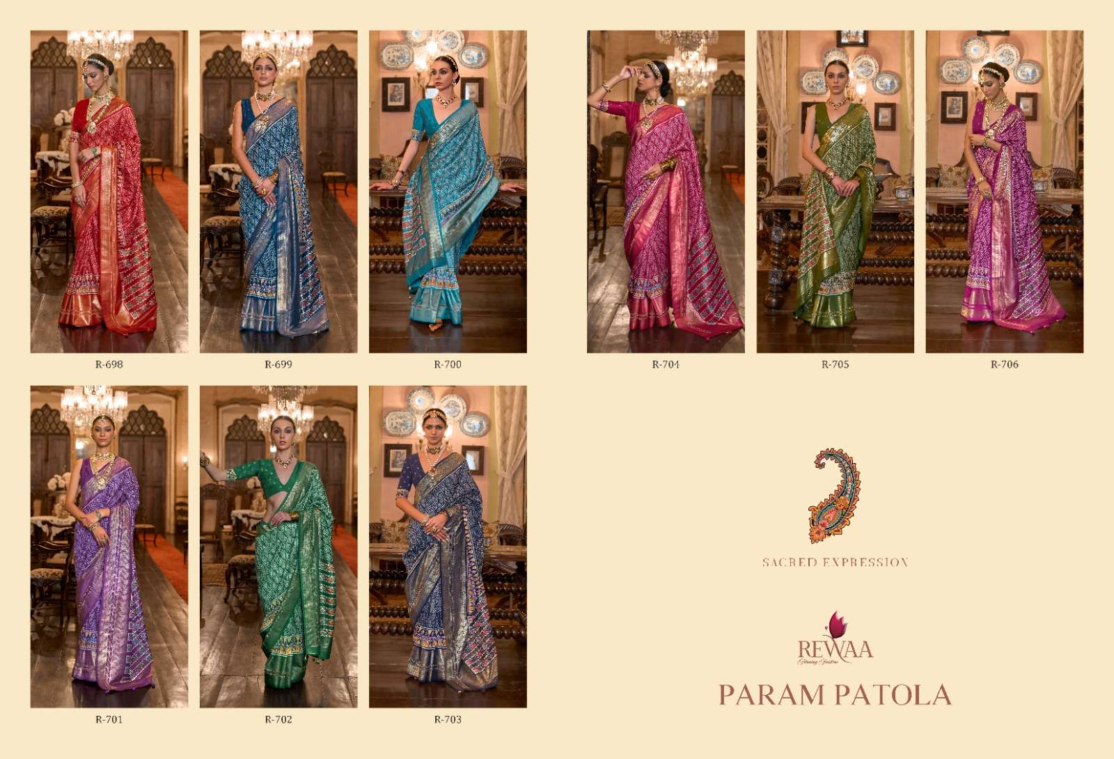 Param Patola By Rewaa 698 To 706 Series Indian Traditional Wear Collection Beautiful Stylish Fancy Colorful Party Wear & Occasional Wear Patola Silk Sarees At Wholesale Price