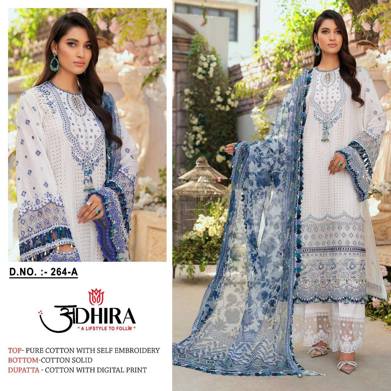 Adhira 264 Colours By Adhira 264-A To 264-E Series Beautiful Stylish Pakistani Suits Fancy Colorful Casual Wear & Ethnic Wear & Ready To Wear Pure Cotton Print Embroidery Dresses At Wholesale Price