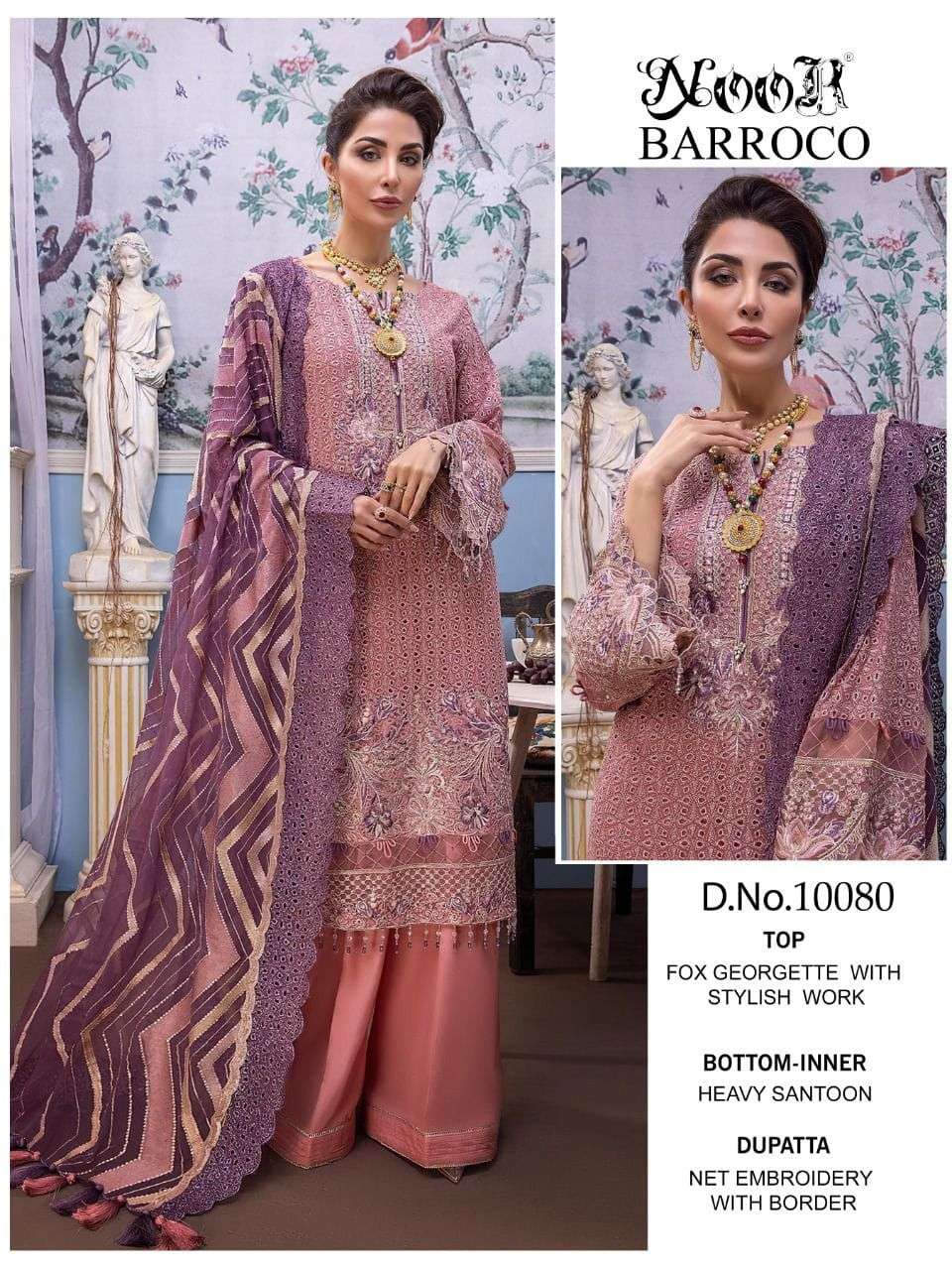 Barroco By Noor 10080 To 10082 Series Pakistani Suits Beautiful Fancy Colorful Stylish Party Wear & Occasional Wear Faux Georgette Embroidery Dresses At Wholesale Price