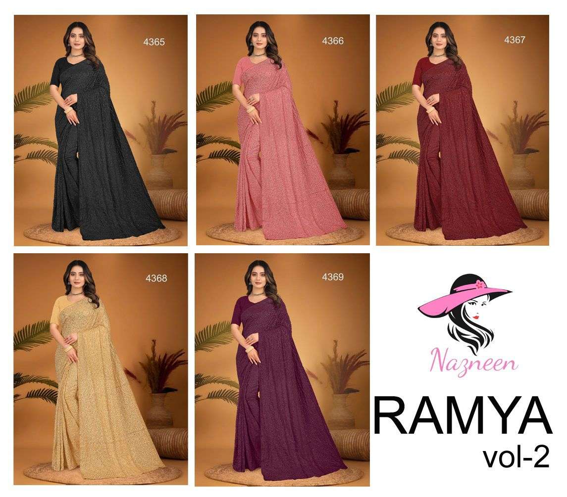 Ramya Vol-2 By Nazneen 4365 To 4369 Series Indian Traditional Wear Collection Beautiful Stylish Fancy Colorful Party Wear & Occasional Wear Heavy Georgette Sarees At Wholesale Price