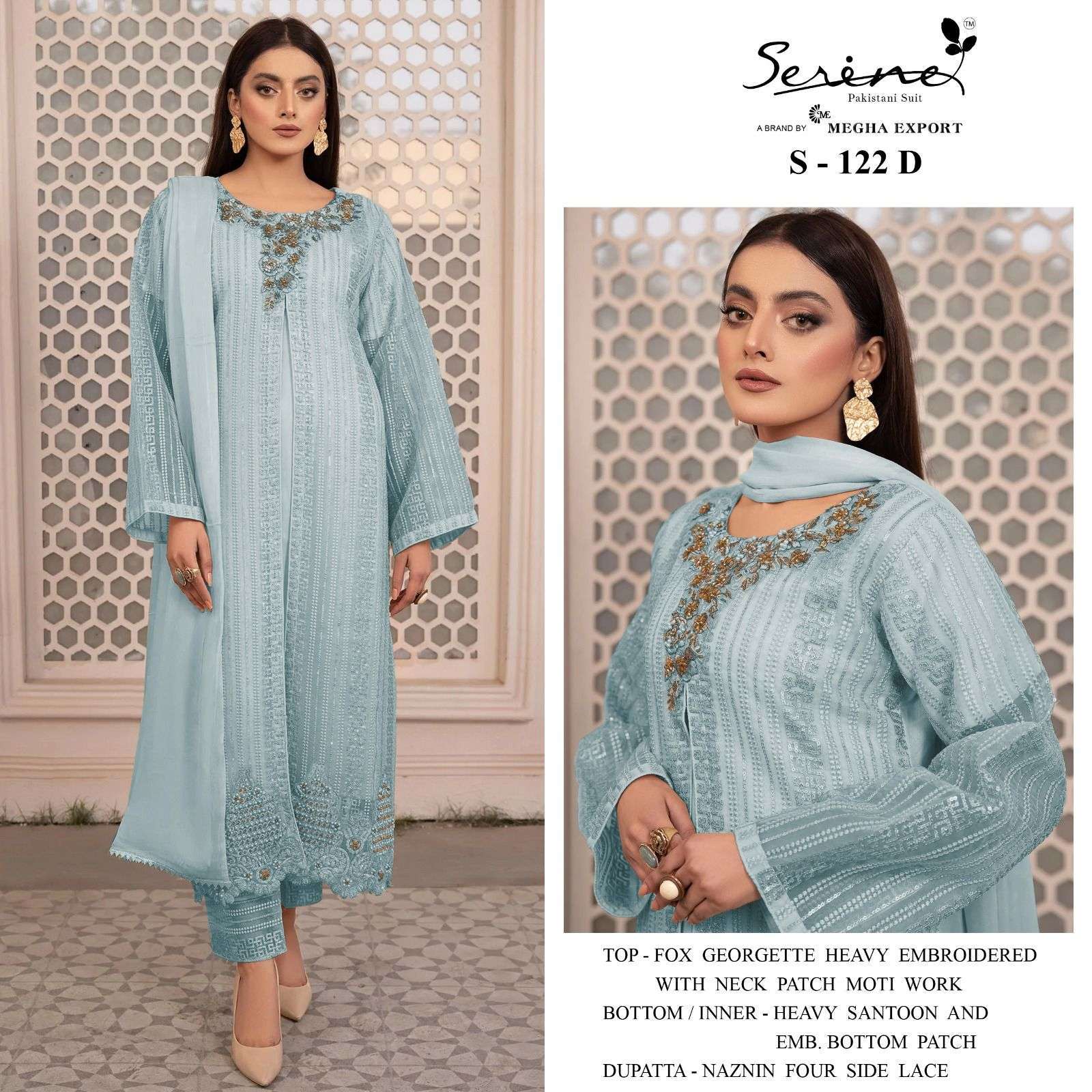 Serene Hit Design S-122 Colours Vol-2 By Serene S-122-C To S-122-F Series Designer Pakistani Suits Beautiful Fancy Colorful Stylish Party Wear & Occasional Wear Faux Georgette Embroidered Dresses At Wholesale Price