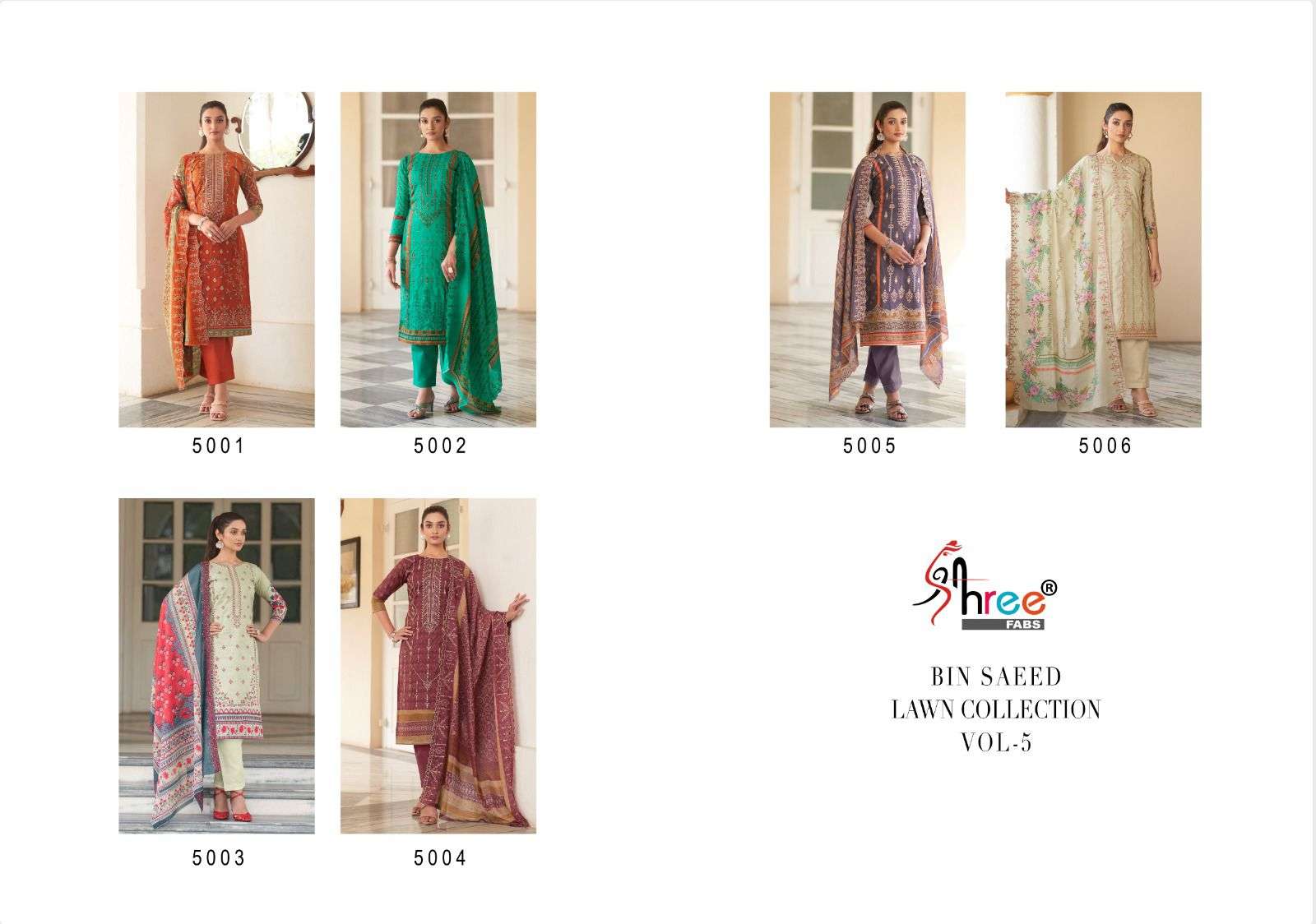 Bin Saeed Lawn Collection Vol-5 By Shree Fabs 5001 To 5006 Series Designer Pakistani Suits Beautiful Fancy Stylish Colorful Party Wear & Occasional Wear Pure Lawn Print With Embroidery Dresses At Wholesale Price