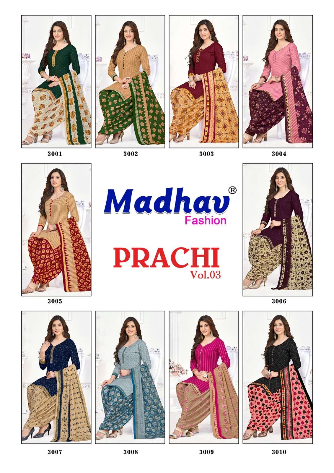 Prachi Vol-3 By Madhav Fashion 3001 To 3010 Series Designer Festive Suits Beautiful Fancy Stylish Colorful Party Wear & Occasional Wear Jam Cotton Printed Dresses At Wholesale Price