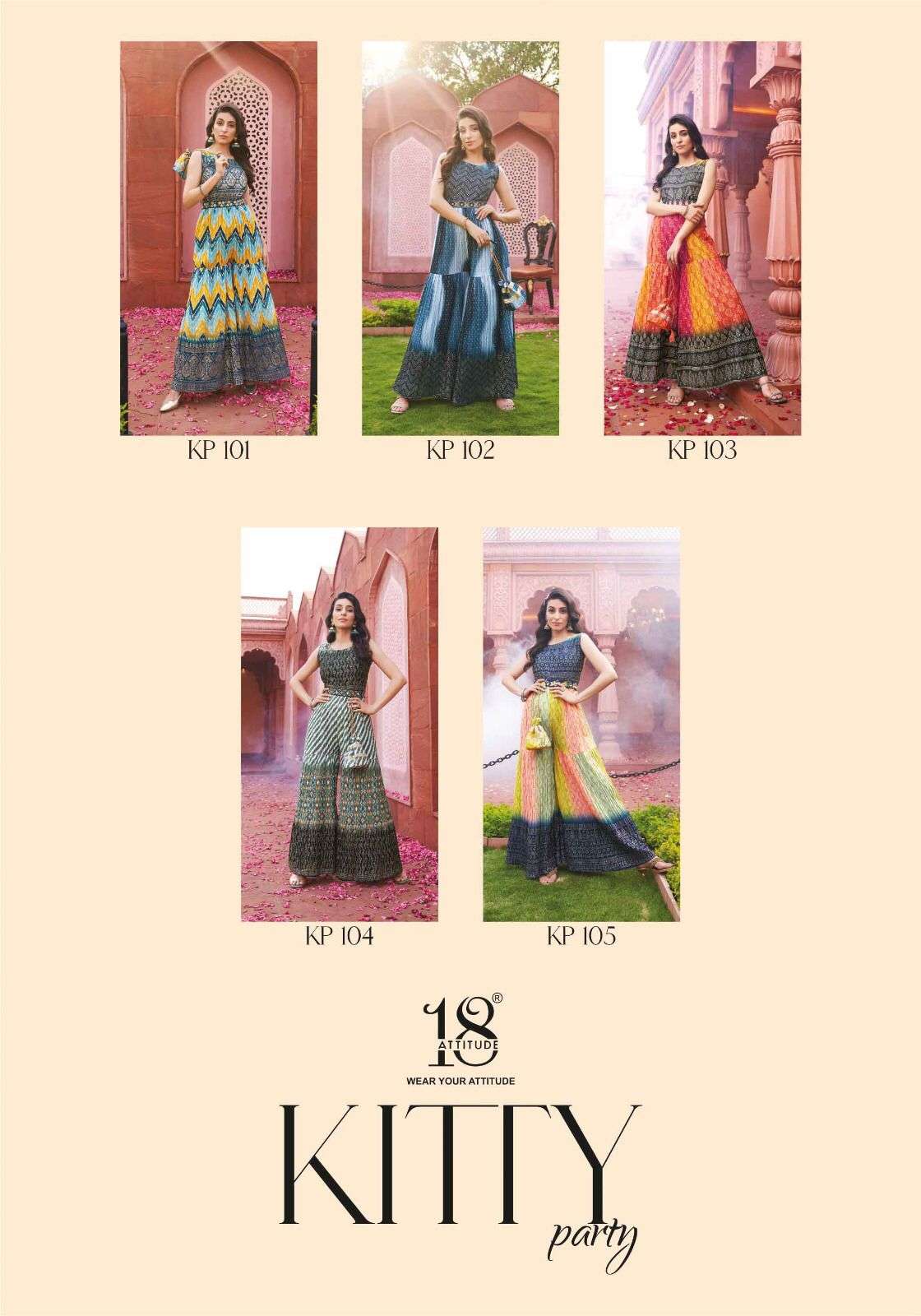 Kitty Party By 18 Attitude 101 To 105 Series Designer Stylish Fancy Colorful Beautiful Party Wear & Ethnic Wear Collection Chinnon Jumpsuit At Wholesale Price