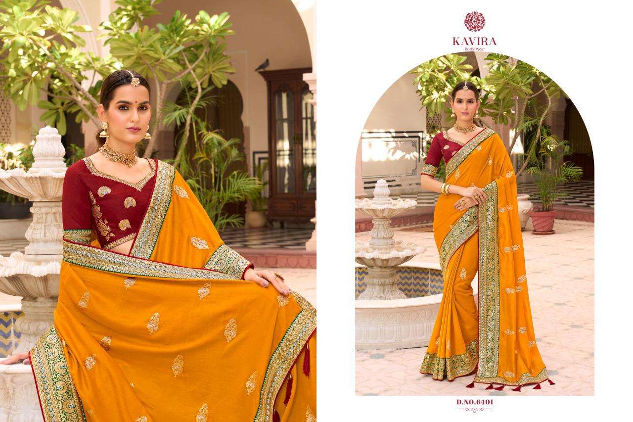 Samantha By Kavira 6401 To 6411 Series Indian Traditional Wear Collection Beautiful Stylish Fancy Colorful Party Wear & Occasional Wear Vichitra Sarees At Wholesale Price