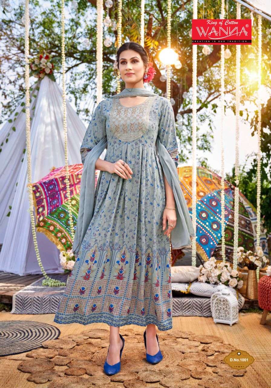 Dastoor Hit Design 1001 By Wanna Beautiful Stylish Fancy Colorful Casual Wear & Ethnic Wear Rayon Slub Print Gowns With Dupatta At Wholesale Price