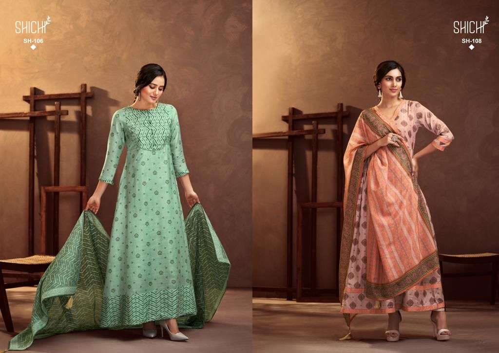 Naaz By Shichi 103 To 108 Series Beautiful Stylish Fancy Colorful Casual Wear & Ethnic Wear Linen Silk Gowns With Dupatta At Wholesale Price