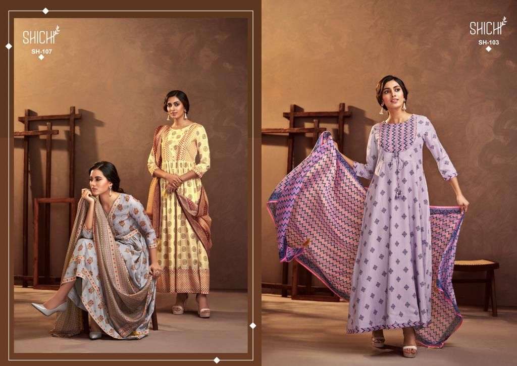 Naaz By Shichi 103 To 108 Series Beautiful Stylish Fancy Colorful Casual Wear & Ethnic Wear Linen Silk Gowns With Dupatta At Wholesale Price