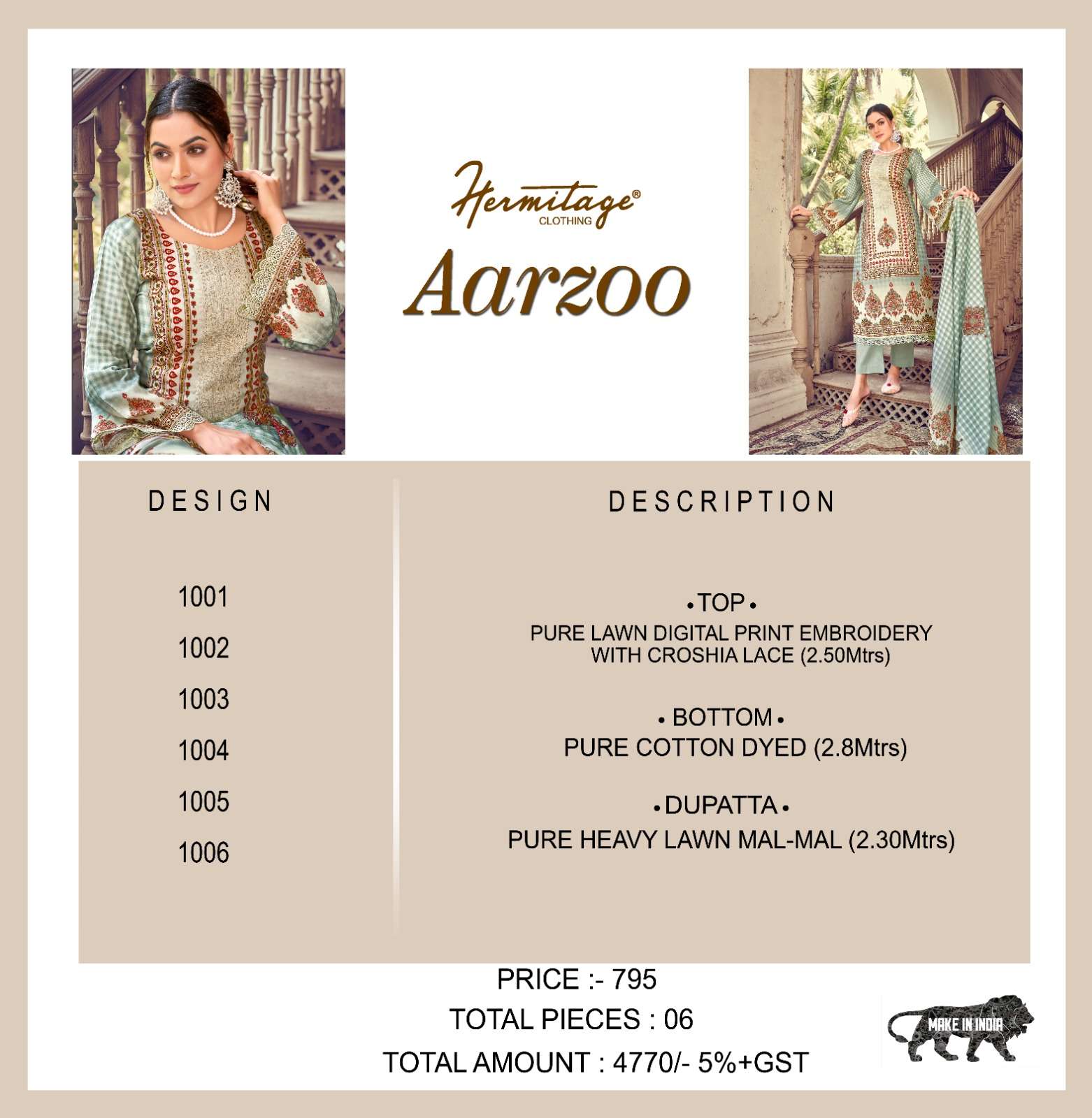 Aarzoo By Hermitage 1001 To 1006 Series Designer Festive Suits Beautiful Fancy Stylish Colorful Party Wear & Occasional Wear Pure Lawn Print With Embroidery Dresses At Wholesale Price