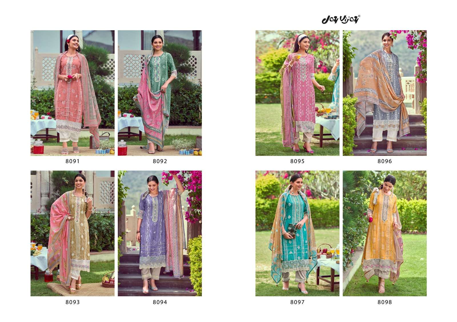 New And Now Vol-9 By Jay Vijay Prints 8091 To 8098 Series Beautiful Suits Colorful Stylish Fancy Casual Wear & Ethnic Wear Pure Silk Embroidered Dresses At Wholesale Price