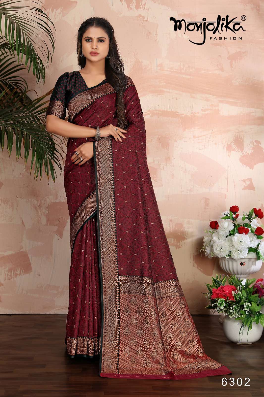 Maanyata By Monjolika 6301 To 6307 Series Indian Traditional Beautiful Stylish Designer Banarasi Silk Jacquard Embroidered Party Wear Satin Silk Sarees At Wholesale Price