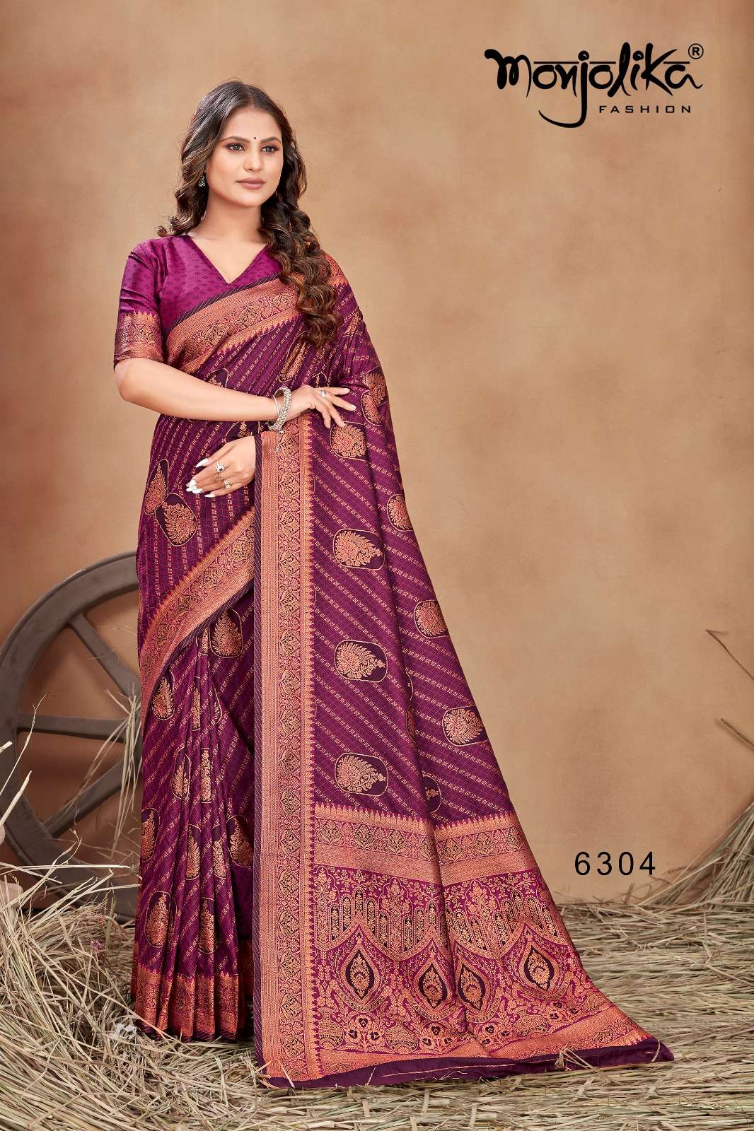 Maanyata By Monjolika 6301 To 6307 Series Indian Traditional Beautiful Stylish Designer Banarasi Silk Jacquard Embroidered Party Wear Satin Silk Sarees At Wholesale Price