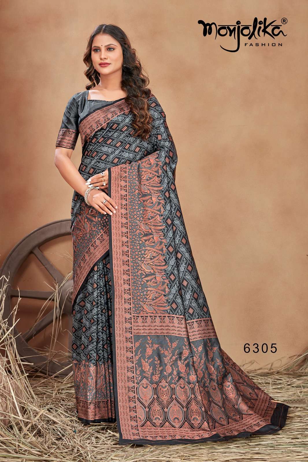 Maanyata By Monjolika 6301 To 6307 Series Indian Traditional Beautiful Stylish Designer Banarasi Silk Jacquard Embroidered Party Wear Satin Silk Sarees At Wholesale Price