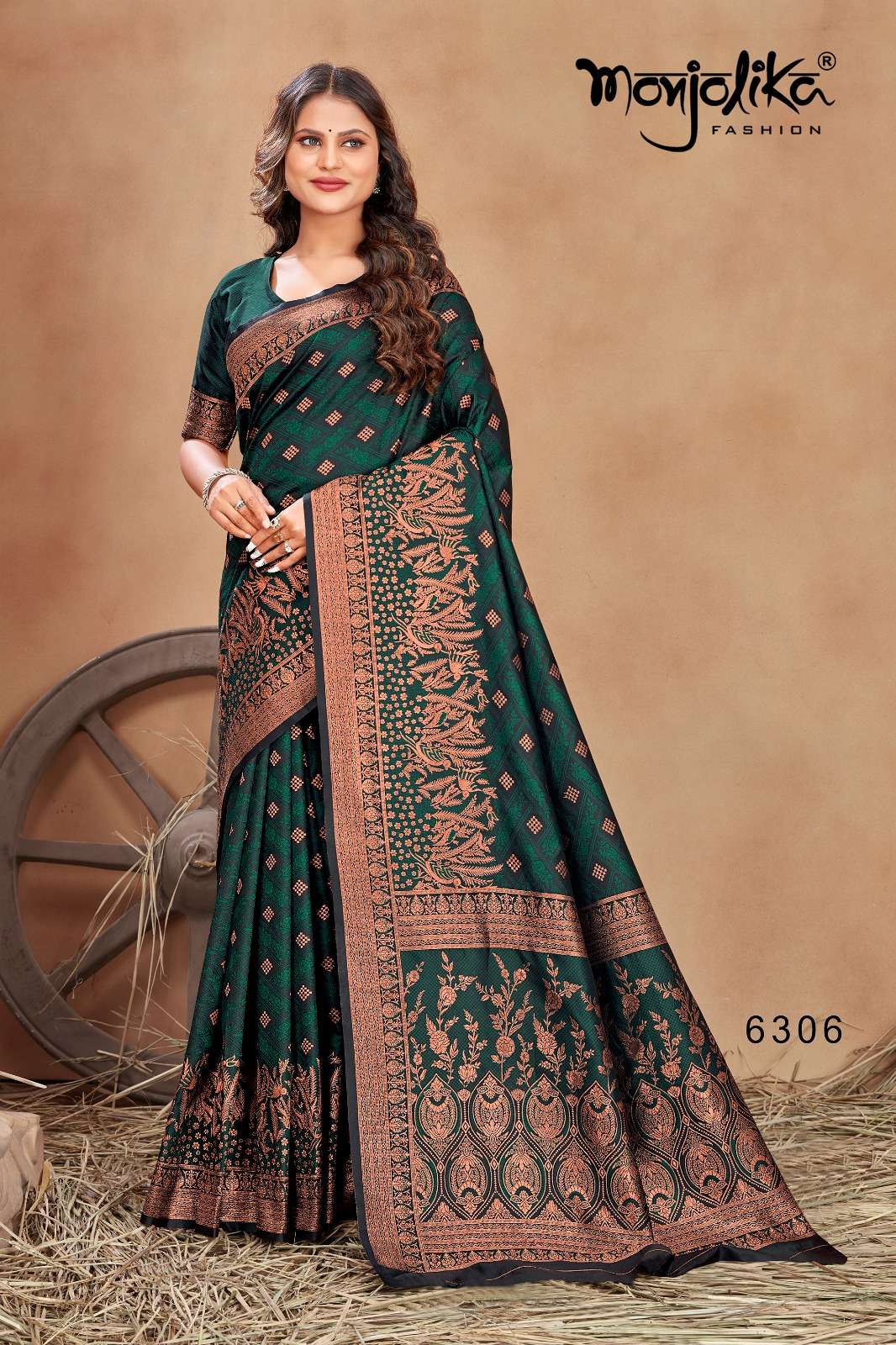 Maanyata By Monjolika 6301 To 6307 Series Indian Traditional Beautiful Stylish Designer Banarasi Silk Jacquard Embroidered Party Wear Satin Silk Sarees At Wholesale Price