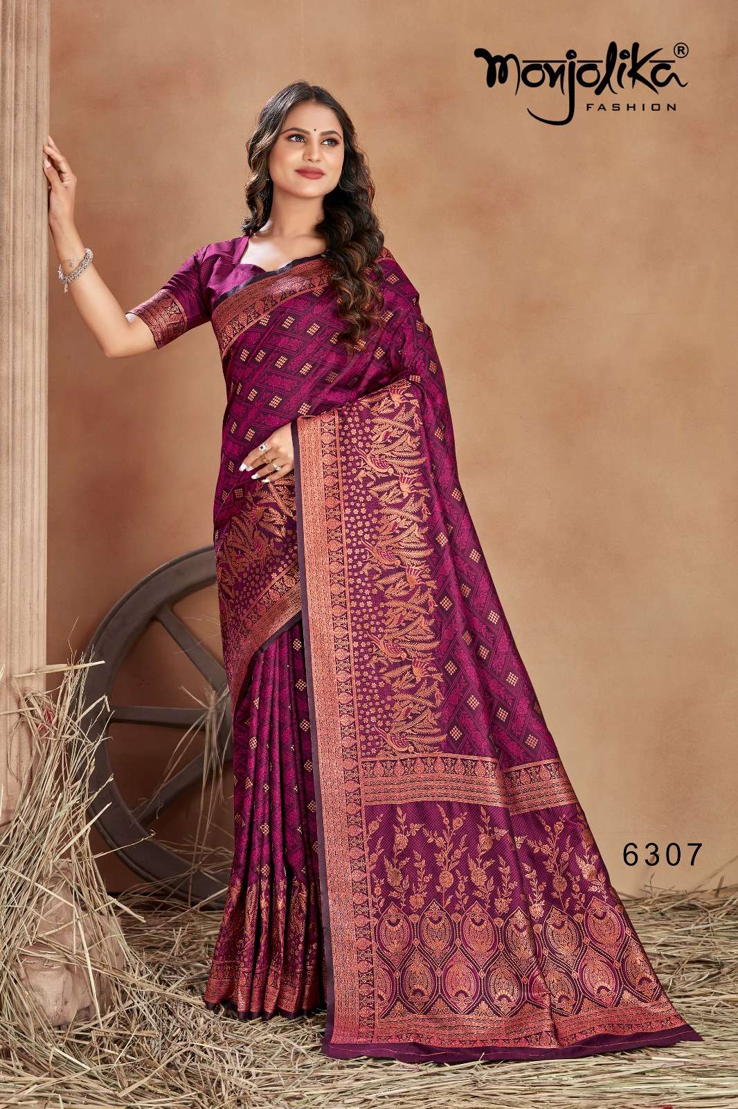 Maanyata By Monjolika 6301 To 6307 Series Indian Traditional Beautiful Stylish Designer Banarasi Silk Jacquard Embroidered Party Wear Satin Silk Sarees At Wholesale Price
