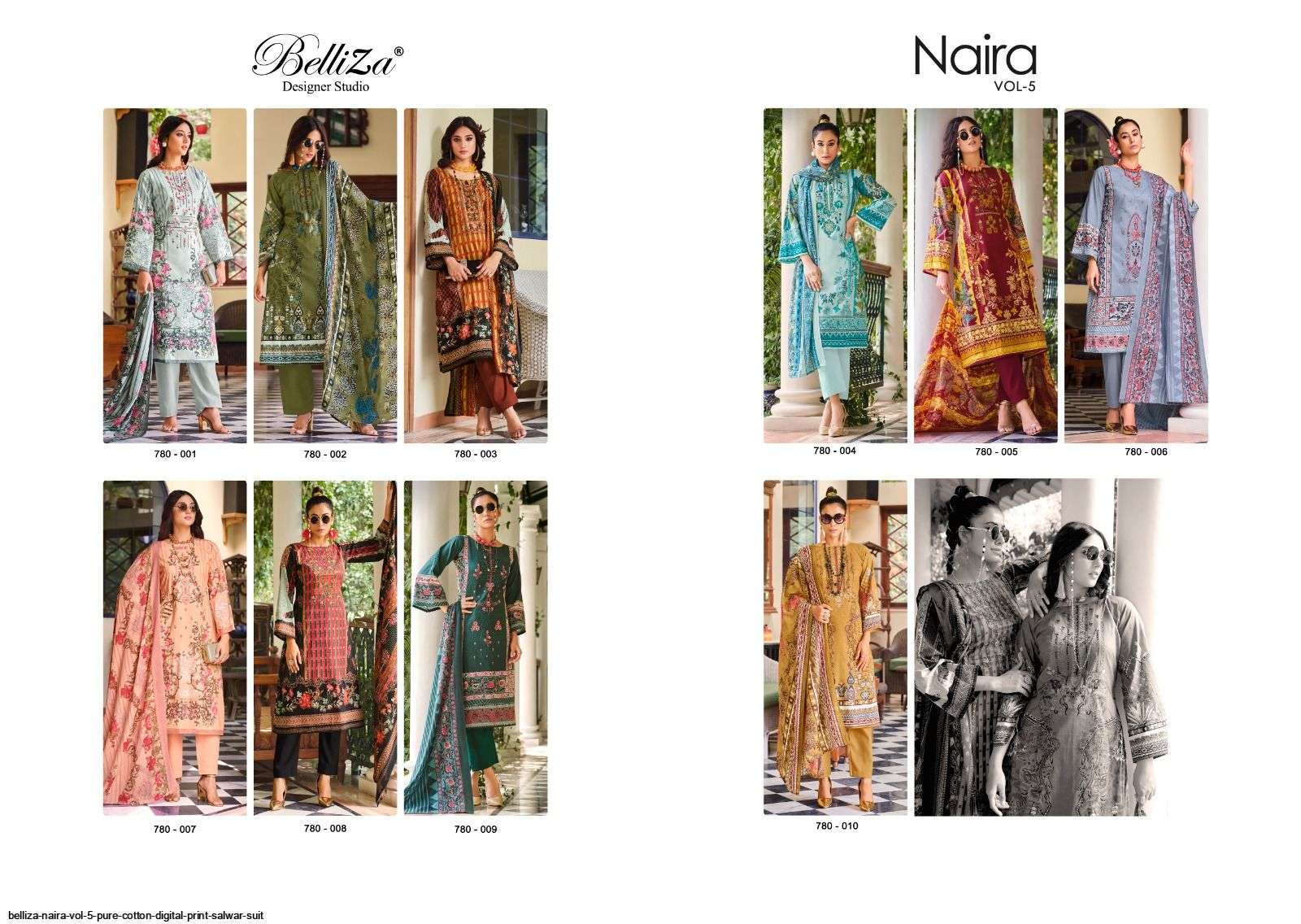 Naira Vol-5 By Belliza 780-001 To 780-010 Series Designer Suits Collection Beautiful Stylish Colorful Fancy Party Wear & Occasional Wear Pure Cotton Print Dresses At Wholesale Price