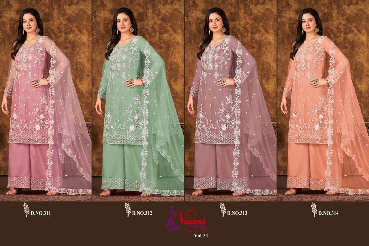 Vaani Vol-31 By Twisha 311 To 314 Series Designer Sharara Suits Collection Beautiful Stylish Fancy Colorful Party Wear & Occasional Wear Net Dresses At Wholesale Price