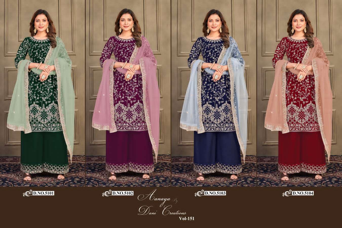 Aanaya Vol-151 By Twisha 5101 To 5104 Series Designer Sharara Suits Collection Beautiful Stylish Fancy Colorful Party Wear & Occasional Wear Velvet Dresses At Wholesale Price