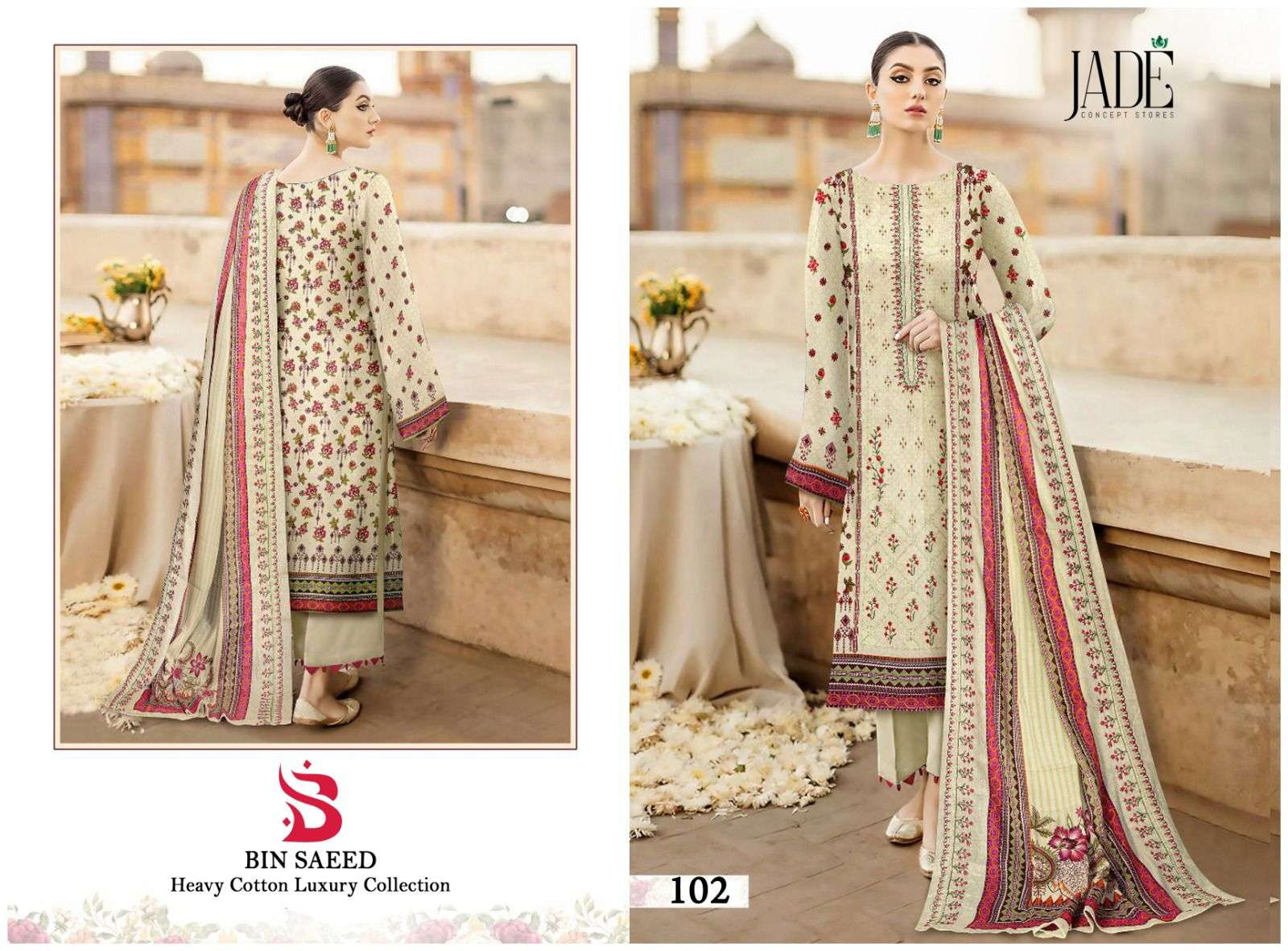 Bin Saeed By Jade 101 To 106 Series Designer Pakistani Suits Beautiful Fancy Stylish Colorful Party Wear & Occasional Wear Pure Lawn Cotton Print With Embroidery Dresses At Wholesale Price