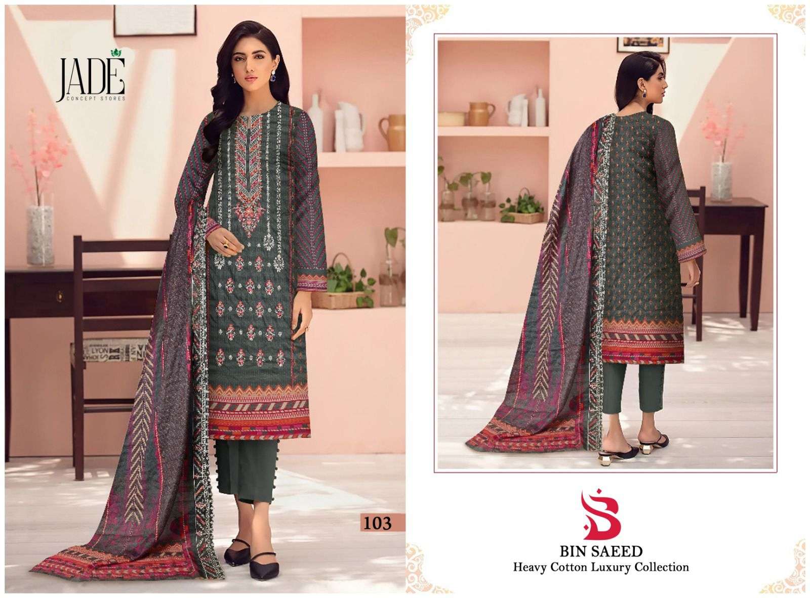 Bin Saeed By Jade 101 To 106 Series Designer Pakistani Suits Beautiful Fancy Stylish Colorful Party Wear & Occasional Wear Pure Lawn Cotton Print With Embroidery Dresses At Wholesale Price