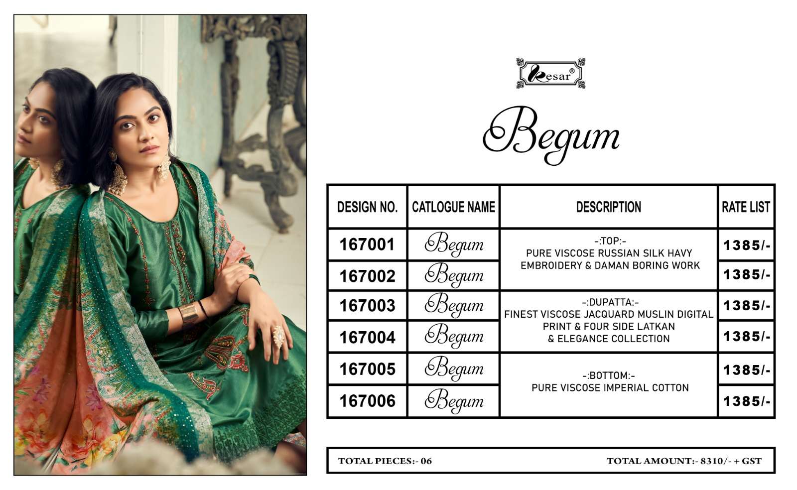 Begum By Kesar 167001 To 167006 Series Designer Festive Suits Beautiful Fancy Stylish Colorful Party Wear & Occasional Wear Pure Viscose Silk Embroidery Dresses At Wholesale Price