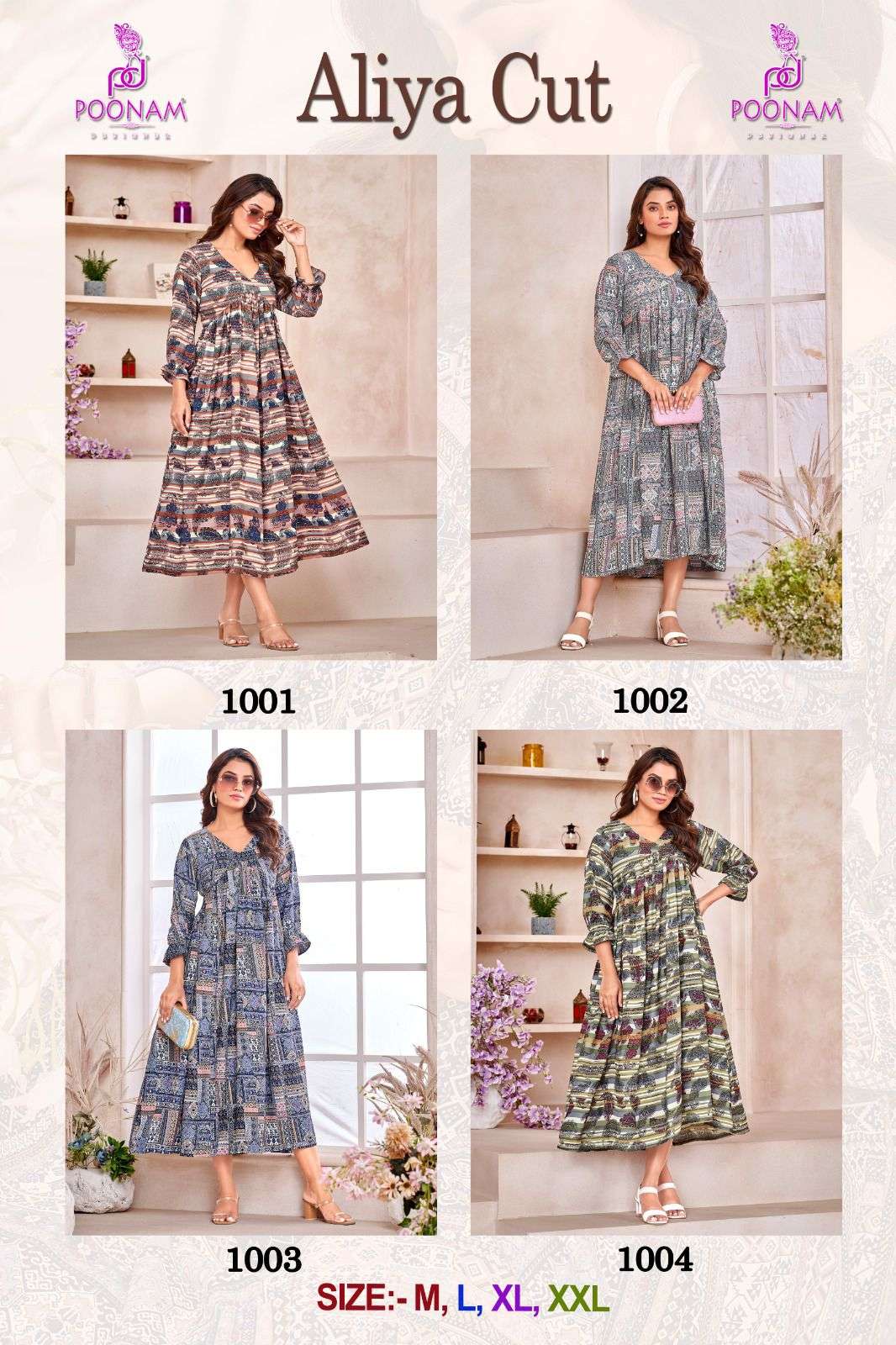 Aliya Cut By Poonam Designer 1001 To 1004 Series Designer Stylish Fancy Colorful Beautiful Party Wear & Ethnic Wear Collection Rayon Print Gown At Wholesale Price