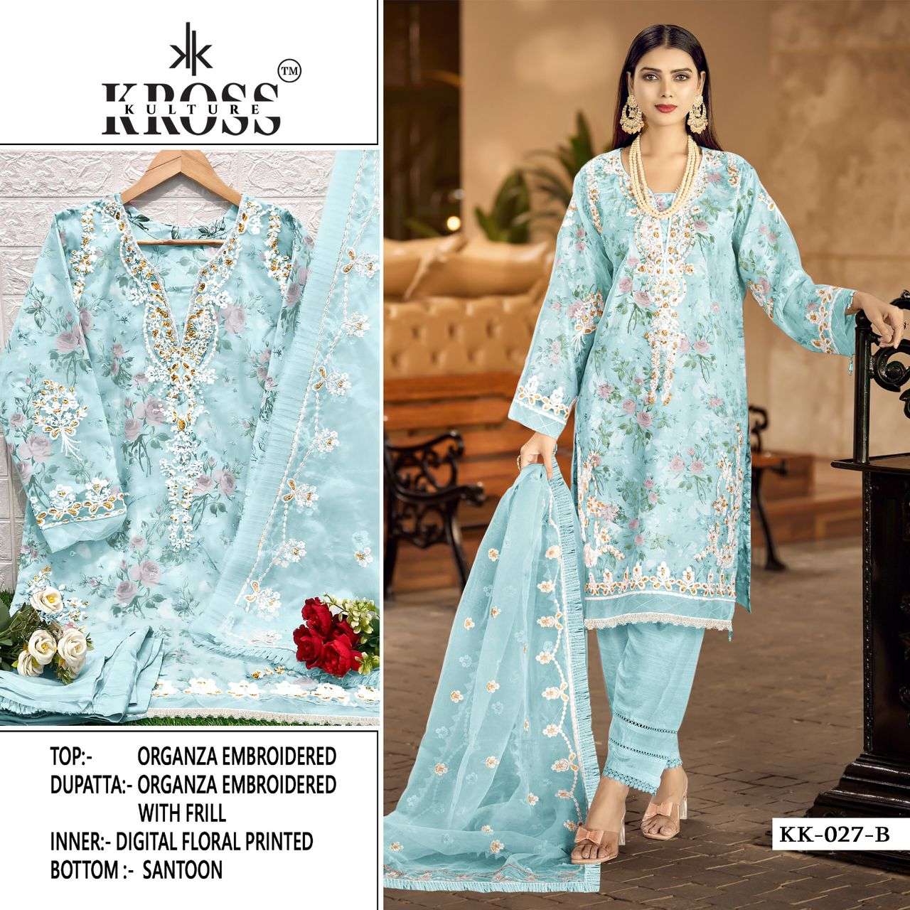 Kross Kulture 027 Colours By Fashid Wholesale 027-A To 027-D Series Beautiful Pakistani Suits Colorful Stylish Fancy Casual Wear & Ethnic Wear Organza Embroidered Dresses At Wholesale Price