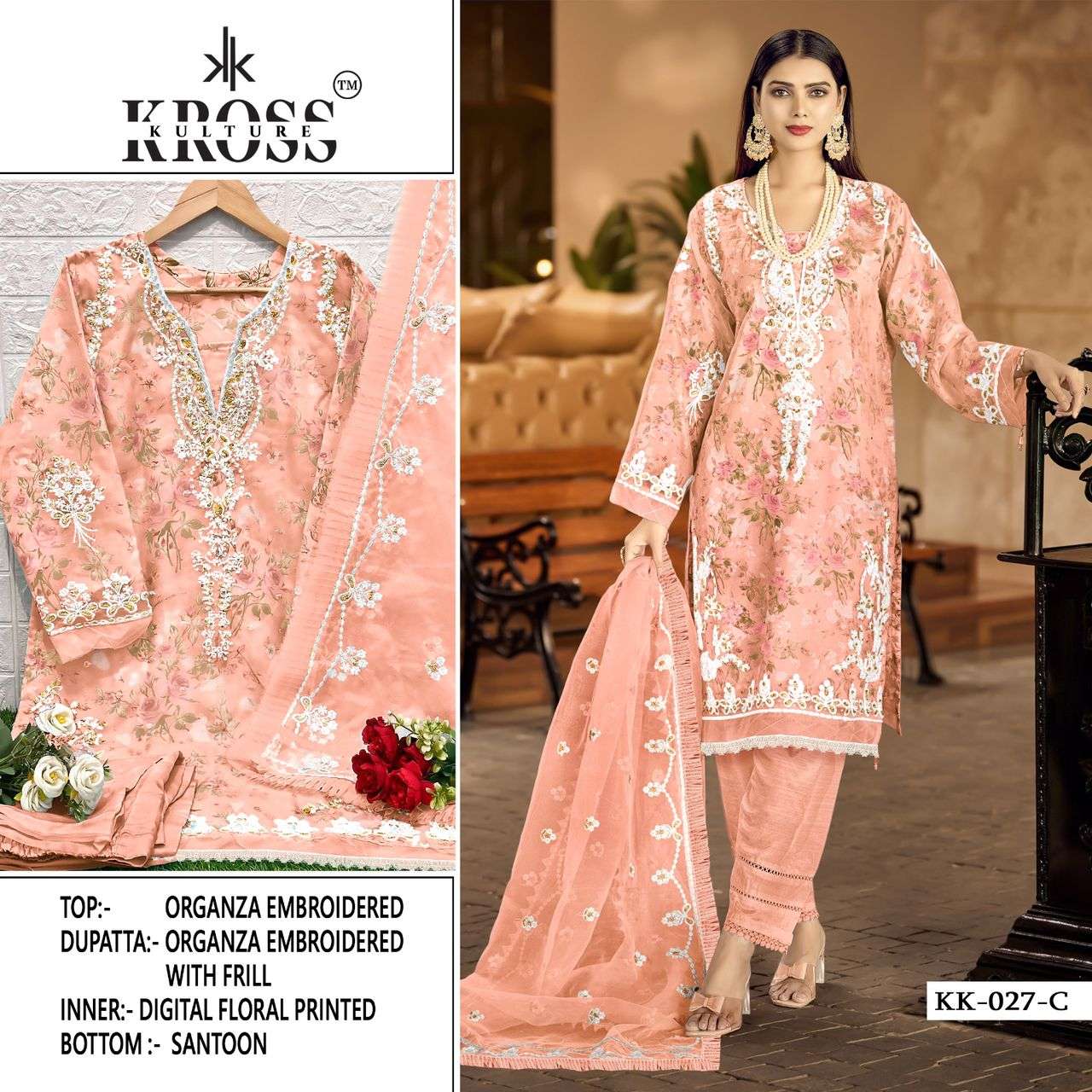 Kross Kulture 027 Colours By Fashid Wholesale 027-A To 027-D Series Beautiful Pakistani Suits Colorful Stylish Fancy Casual Wear & Ethnic Wear Organza Embroidered Dresses At Wholesale Price