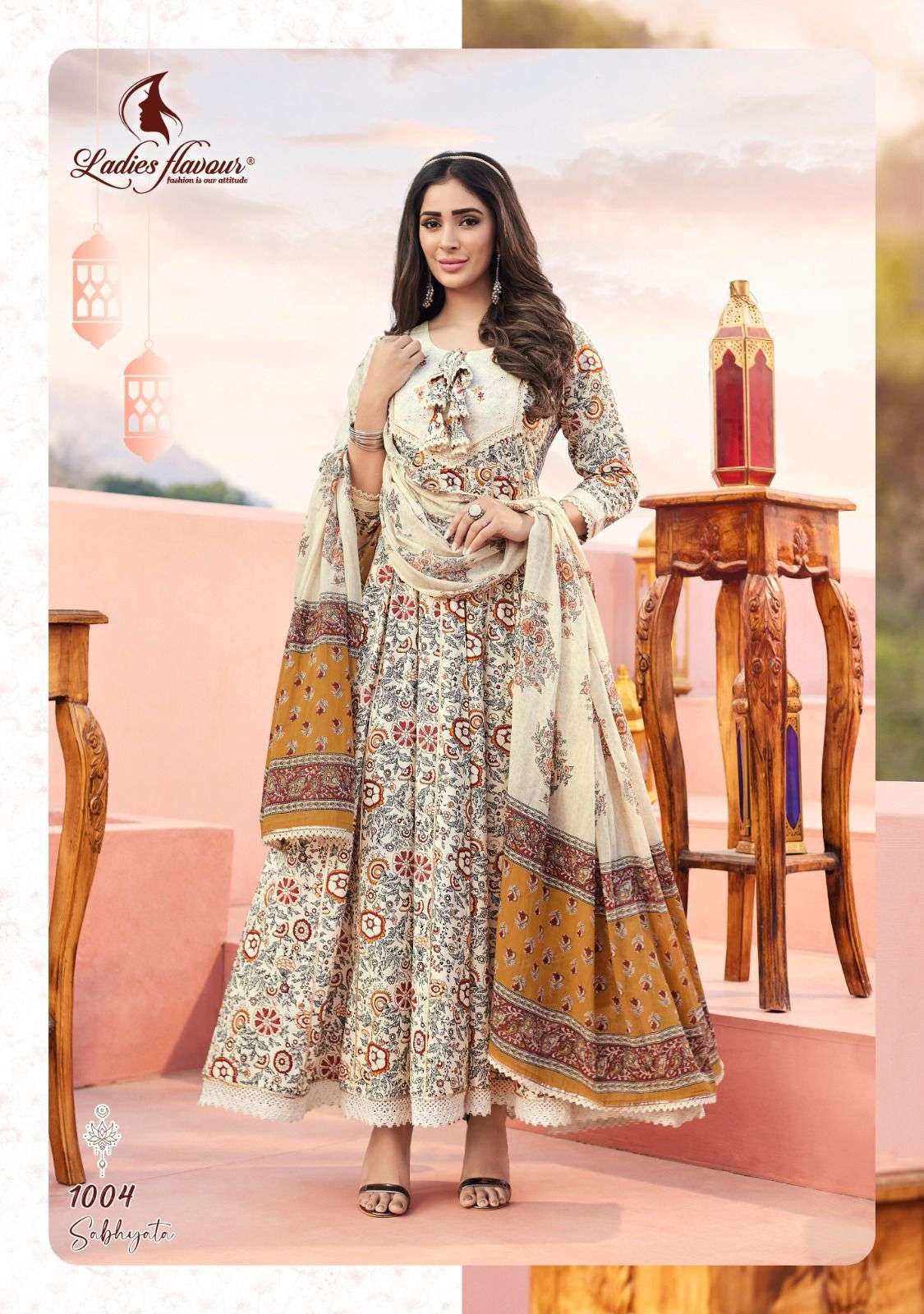 Sabhyata By Ladies Flavour 1001 To 1004 Series Beautiful Stylish Fancy Colorful Casual Wear & Ethnic Wear Pure Cotton Gowns With Dupatta At Wholesale Price