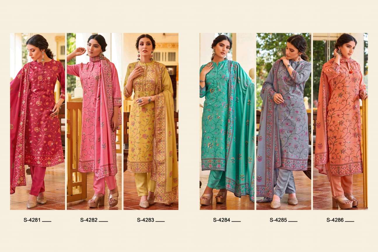 Sabrina By Sbs 4281 To 4286 Series Beautiful Suits Colorful Stylish Fancy Casual Wear & Ethnic Wear Tussar Silk Dresses At Wholesale Price