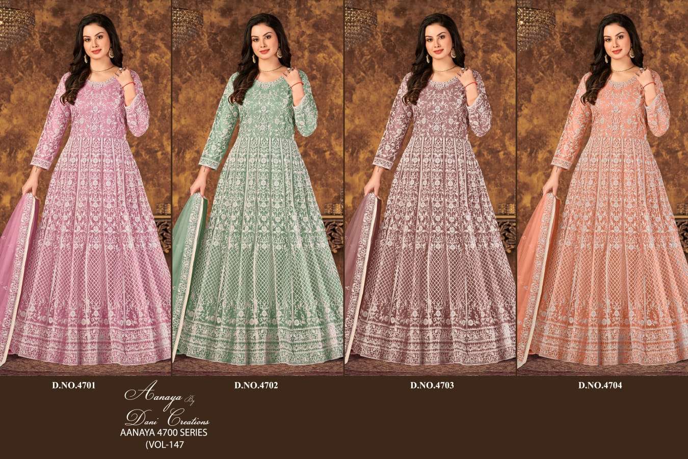Aanaya Vol-147 By Twisha 4701 To 4704 Series Beautiful Stylish Anarkali Suits Fancy Colorful Casual Wear & Ethnic Wear & Ready To Wear Net Dresses At Wholesale Price