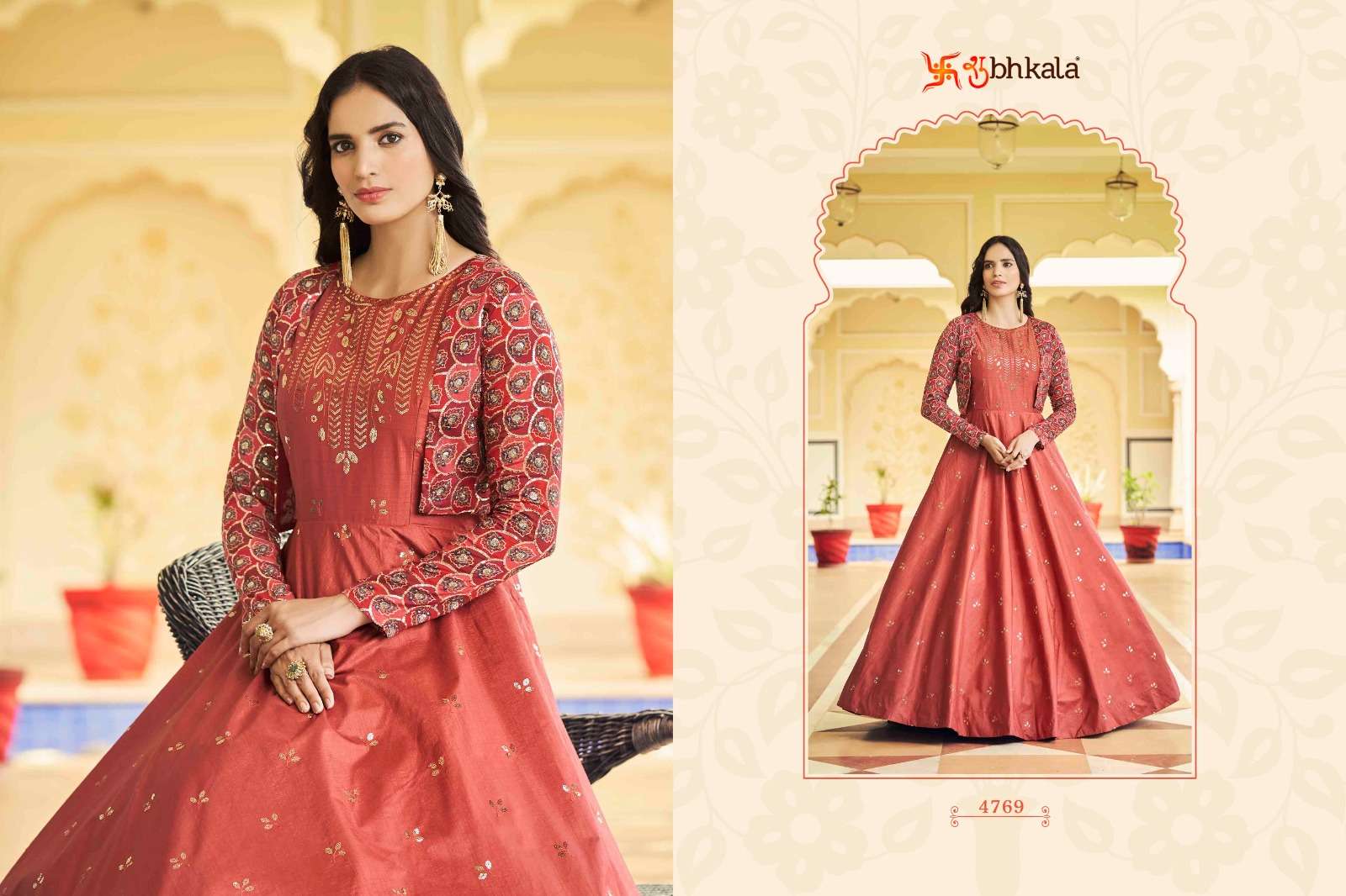 Flory Vol-22 By Shubhkala 4761 To 4769 Series Beautiful Stylish Fancy Colorful Casual Wear & Ethnic Wear Cotton Gowns With Jackets At Wholesale Price