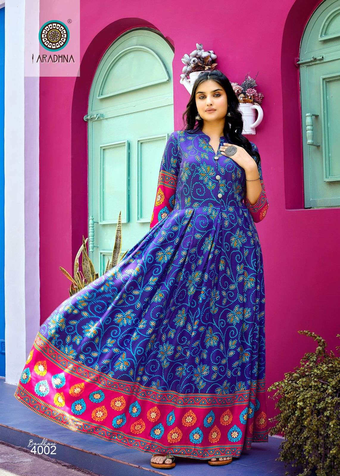Bandhani Vol-4 By Aradhna Fashion 4001 To 4012 Series Beautiful Stylish Fancy Colorful Casual Wear & Ethnic Wear Rayon Print Gowns At Wholesale Price