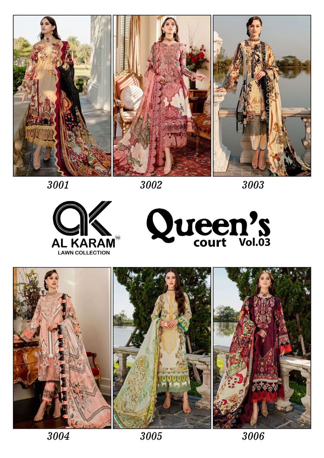 QUEENS COURT VOL3 BY AL KARAM LAWN COLLECTION 3001 TO 3006 SERIES