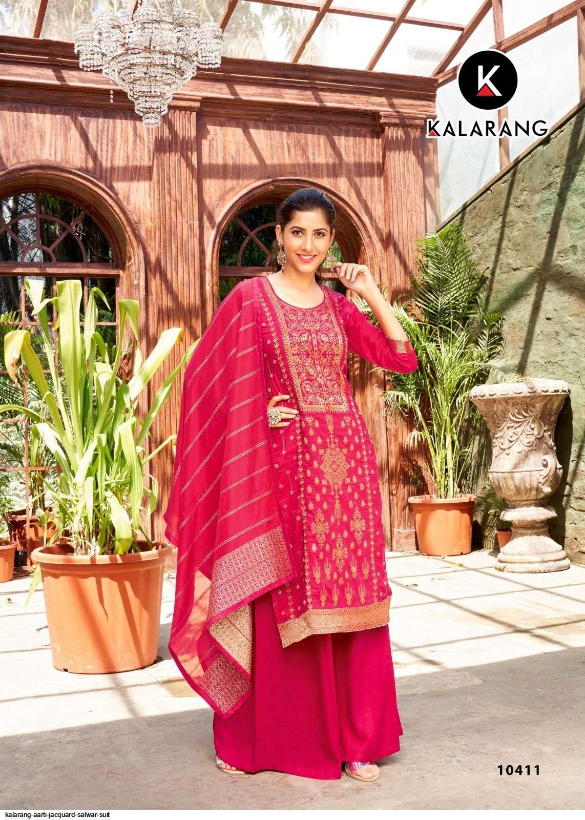 Aarti By Kalarang 10411 To 10414 Series Beautiful Stylish Sharara Suits Fancy Colorful Casual Wear & Ethnic Wear & Ready To Wear Pure Dola Jacquard Dresses At Wholesale Price