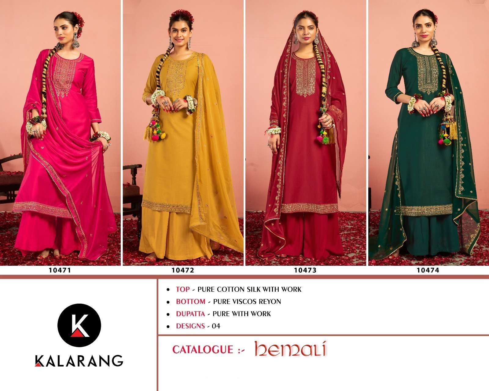 Heamli By Kalarang 10471 To 10474 Series Beautiful Suits Colorful Stylish Fancy Casual Wear & Ethnic Wear Pure Cotton Silk Dresses At Wholesale Price