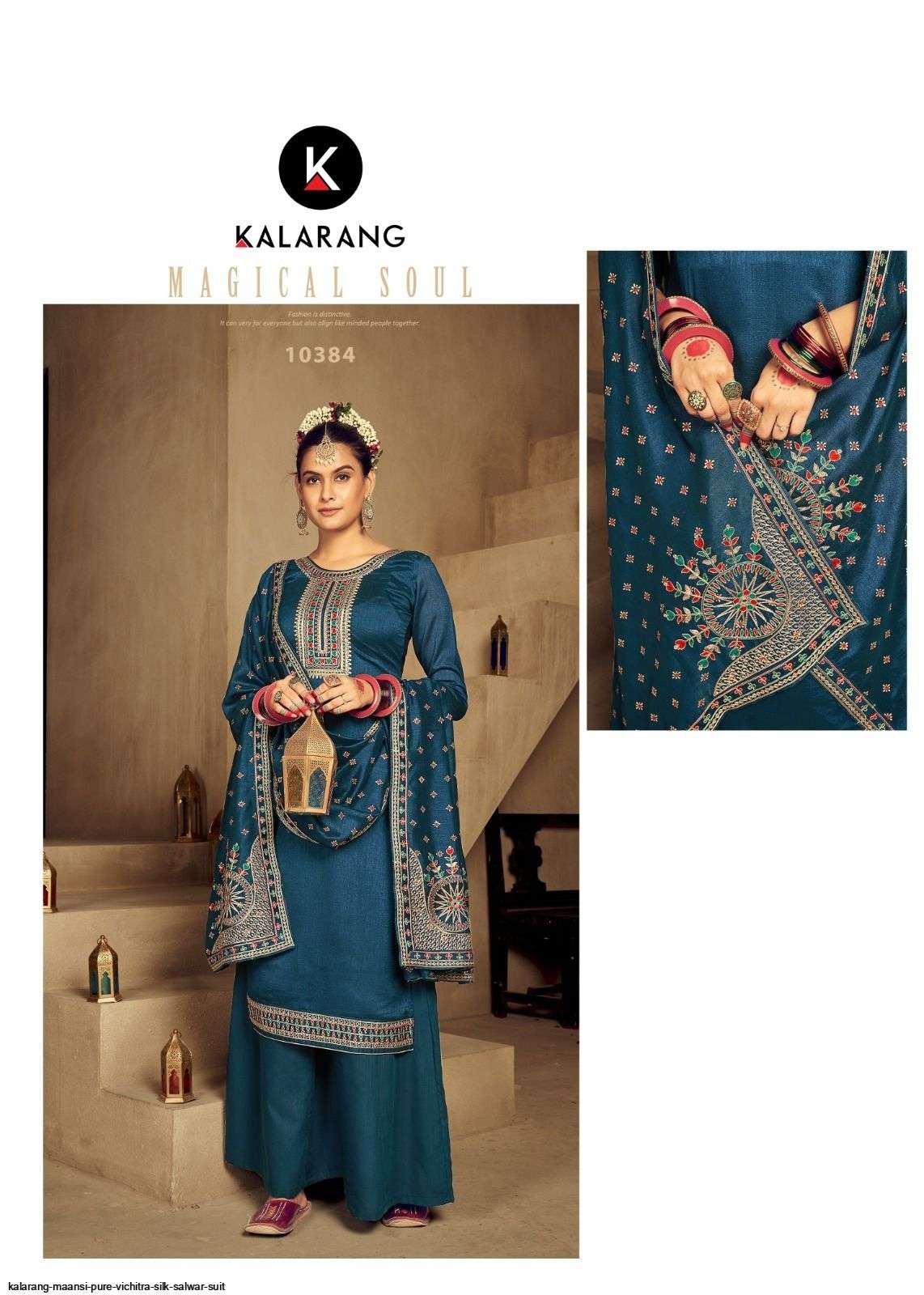 Maansi By Kalarang 10381 To 10386 Series Beautiful Stylish Suits Fancy Colorful Casual Wear & Ethnic Wear & Ready To Wear Pure Vichitra Silk Dresses At Wholesale Price