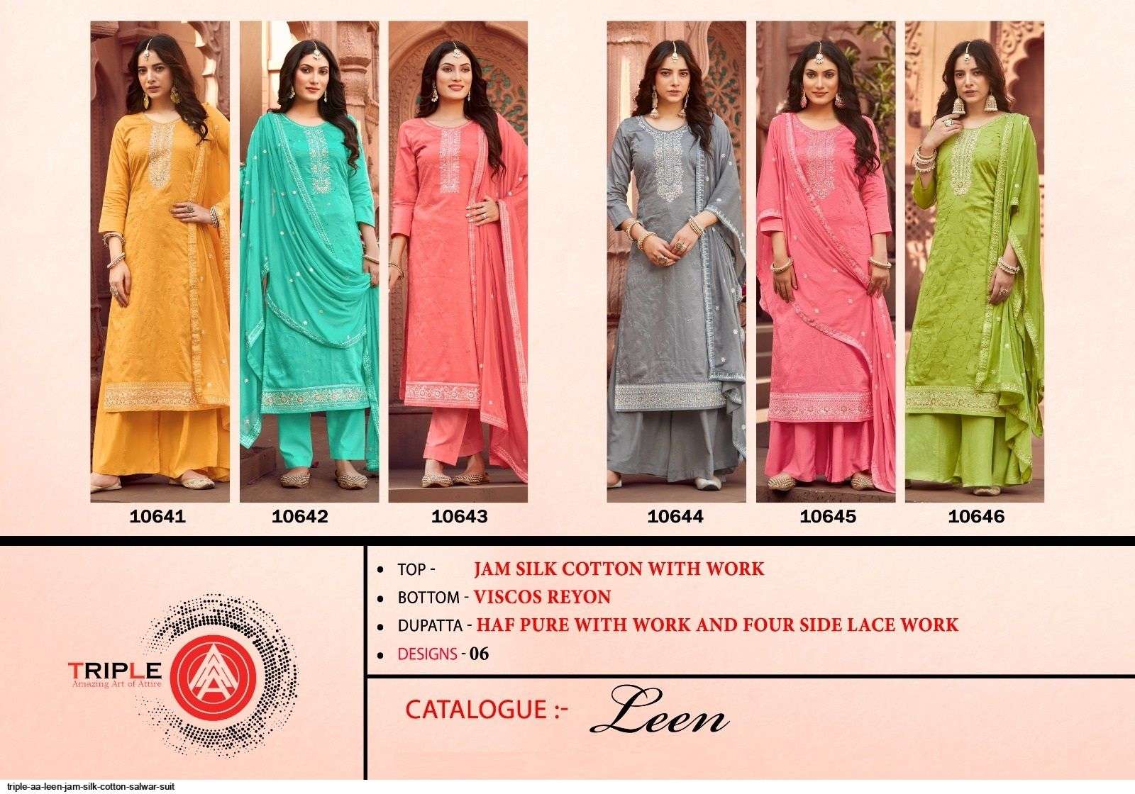 Leen By Triple Aaa 10641 To 10646 Series Beautiful Stylish Suits Fancy Colorful Casual Wear & Ethnic Wear & Ready To Wear Jam Silk Cotton Dresses At Wholesale Price