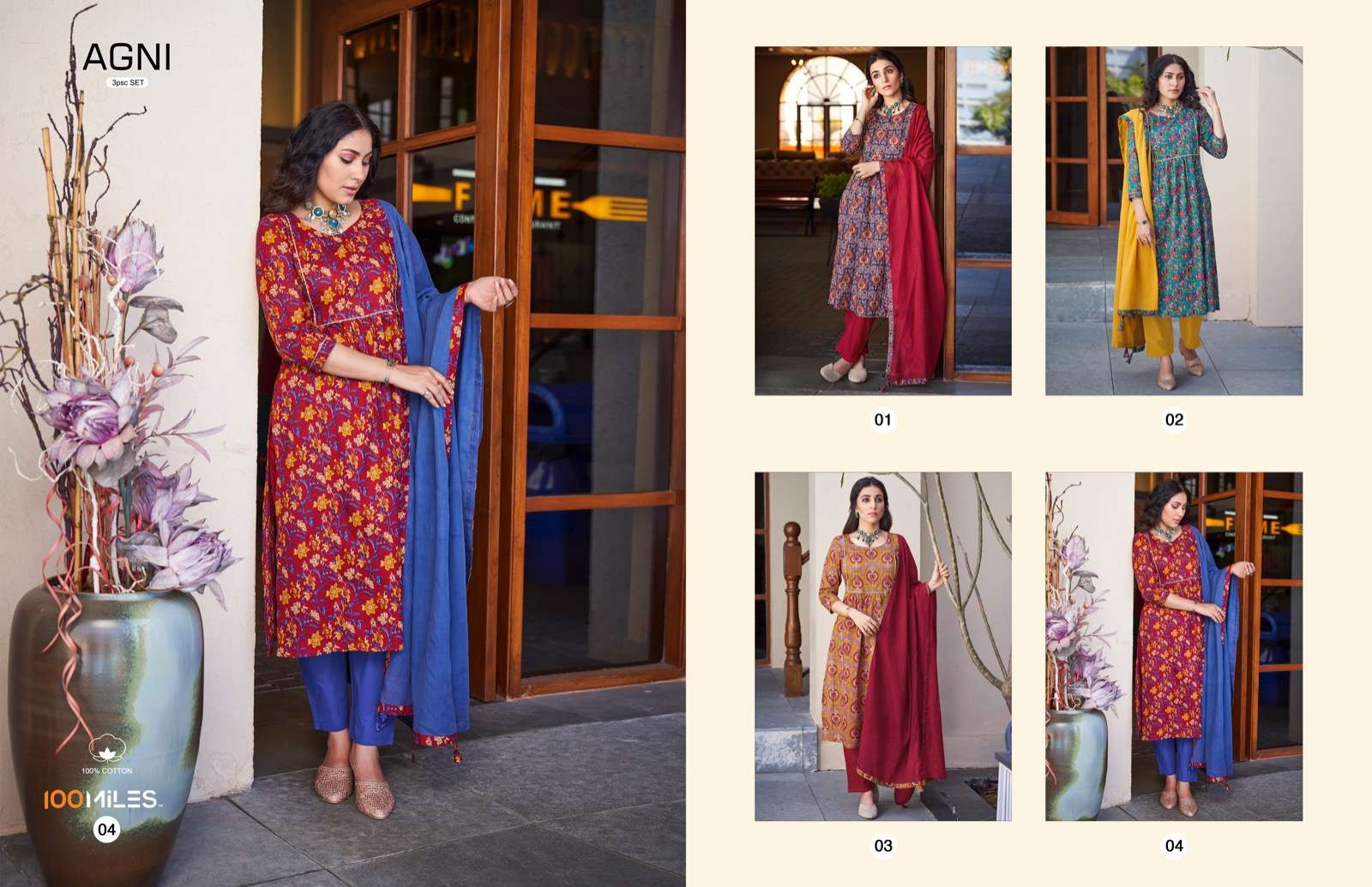 Agni By 100 Miles 01 To 04 Series Beautiful Stylish Fancy Colorful Casual Wear & Ethnic Wear Pure Cotton Print Dresses At Wholesale Price