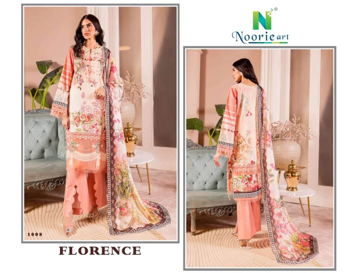 Florence By Noorie Arts 1001 To 1008 Series Designer Pakistani Suits Collection Beautiful Stylish Fancy Colorful Party Wear & Occasional Wear Pure Cambric Cotton Embroidered Dresses At Wholesale Price