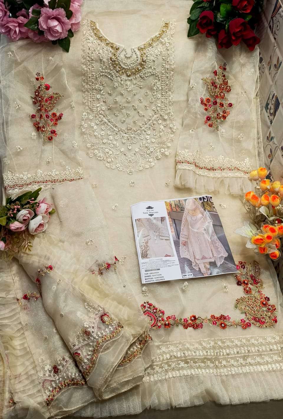 Sm-116 Colours By Sana Maryam 116-A To 116-C Series Beautiful Stylish Pakistani Suits Fancy Colorful Casual Wear & Ethnic Wear & Ready To Wear Organza Embroidery Dresses At Wholesale Price