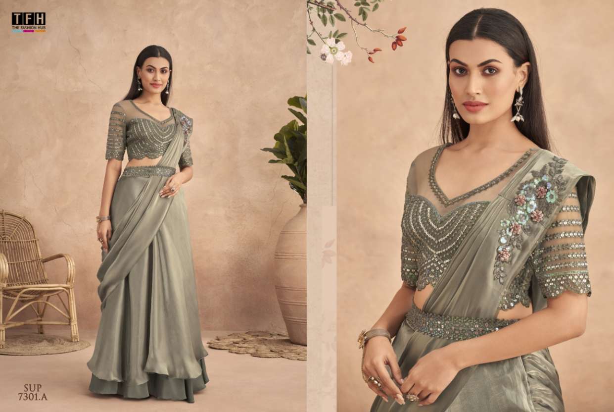 Super Star 7301 Colours By Tfh 7301-A To 7301-F Series Indian Traditional Wear Collection Beautiful Stylish Fancy Colorful Party Wear & Occasional Wear Fancy Sarees At Wholesale Price