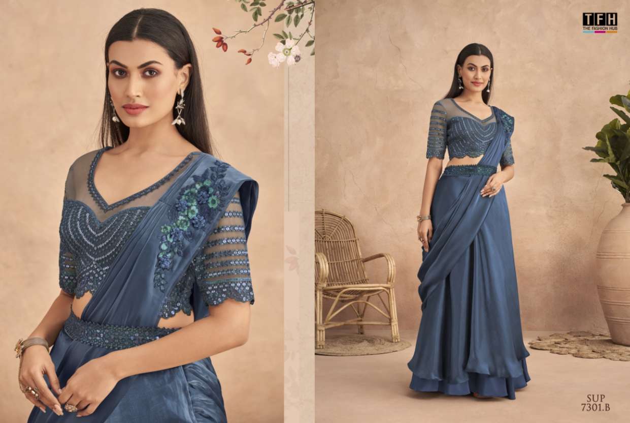 Super Star 7301 Colours By Tfh 7301-A To 7301-F Series Indian Traditional Wear Collection Beautiful Stylish Fancy Colorful Party Wear & Occasional Wear Fancy Sarees At Wholesale Price