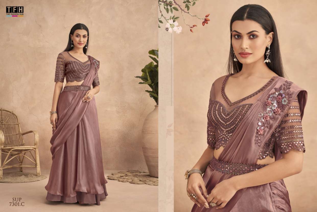 Super Star 7301 Colours By Tfh 7301-A To 7301-F Series Indian Traditional Wear Collection Beautiful Stylish Fancy Colorful Party Wear & Occasional Wear Fancy Sarees At Wholesale Price