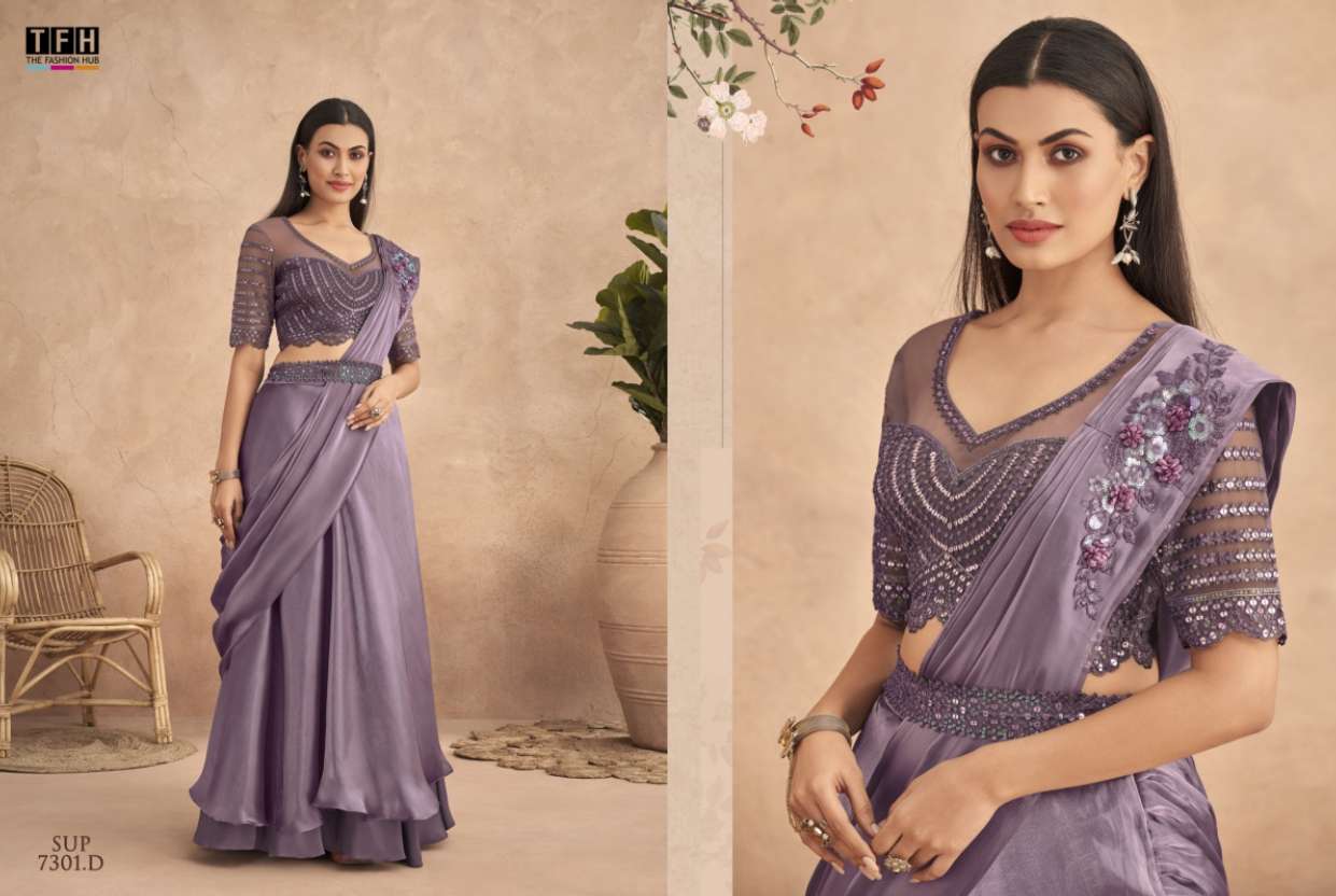 Super Star 7301 Colours By Tfh 7301-A To 7301-F Series Indian Traditional Wear Collection Beautiful Stylish Fancy Colorful Party Wear & Occasional Wear Fancy Sarees At Wholesale Price