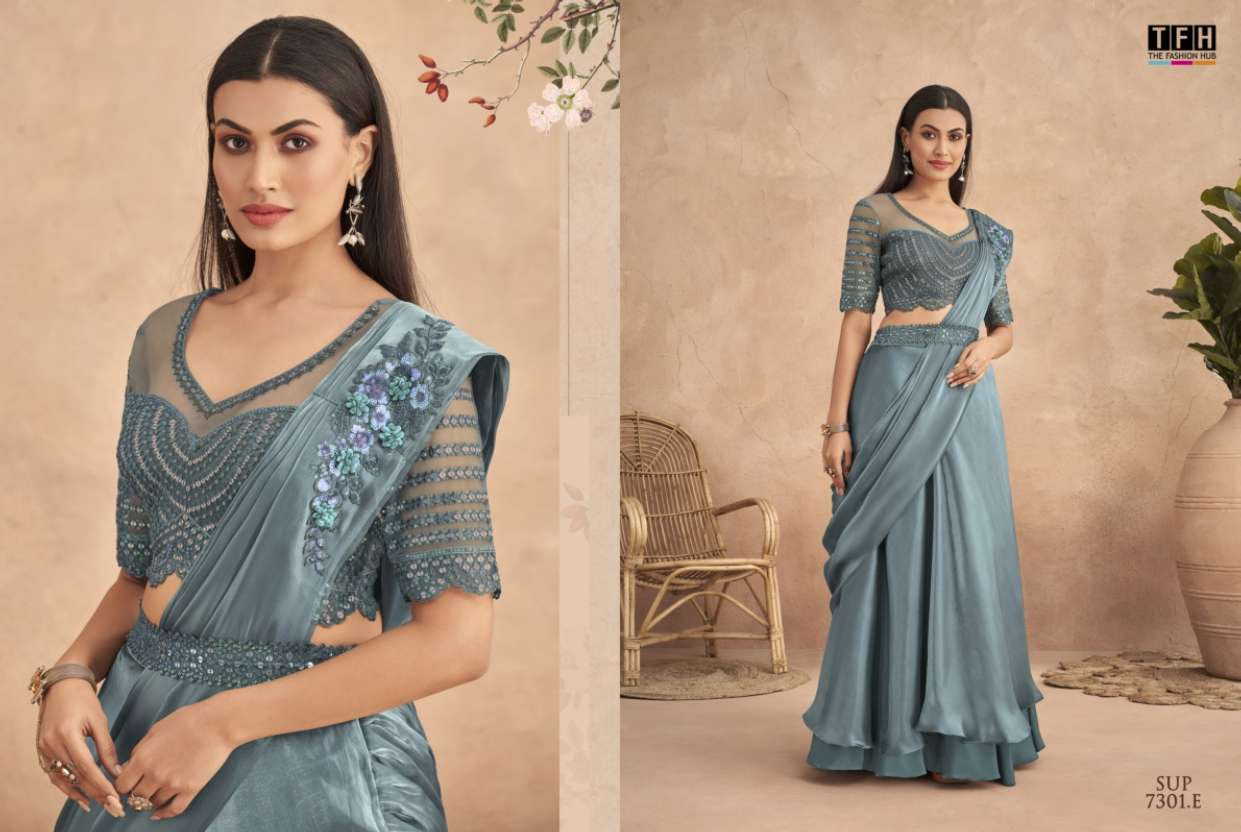 Super Star 7301 Colours By Tfh 7301-A To 7301-F Series Indian Traditional Wear Collection Beautiful Stylish Fancy Colorful Party Wear & Occasional Wear Fancy Sarees At Wholesale Price