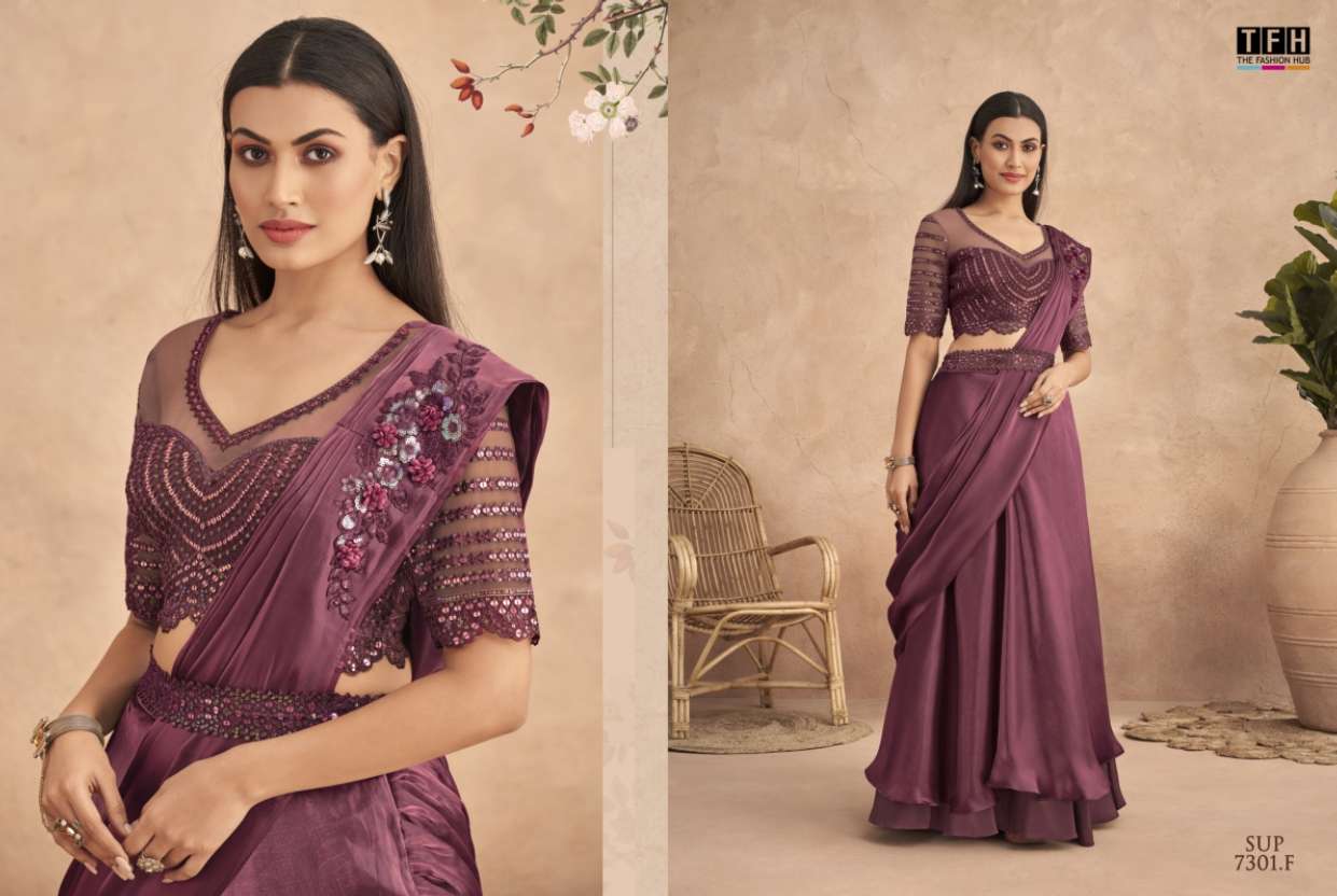 Super Star 7301 Colours By Tfh 7301-A To 7301-F Series Indian Traditional Wear Collection Beautiful Stylish Fancy Colorful Party Wear & Occasional Wear Fancy Sarees At Wholesale Price