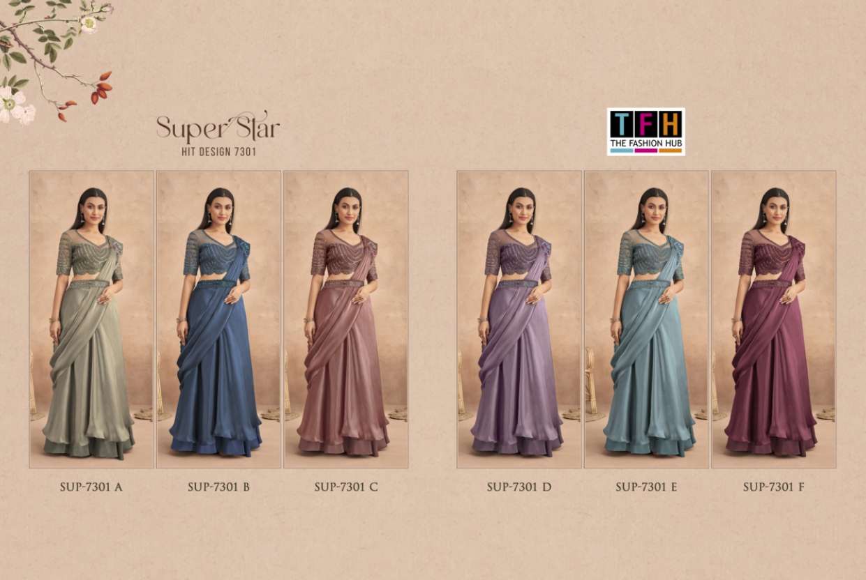 Super Star 7301 Colours By Tfh 7301-A To 7301-F Series Indian Traditional Wear Collection Beautiful Stylish Fancy Colorful Party Wear & Occasional Wear Fancy Sarees At Wholesale Price