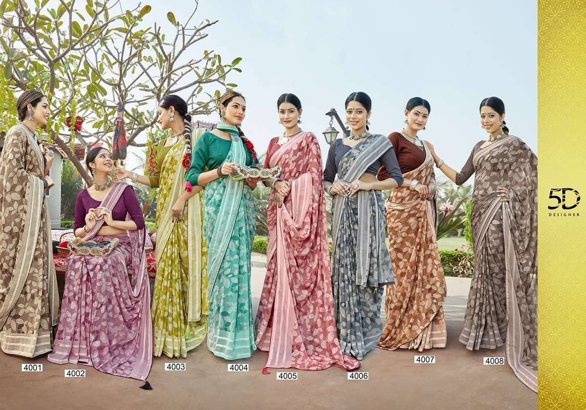 Tripti By 5D Designer 4001 To 4008 Series Indian Traditional Wear Collection Beautiful Stylish Fancy Colorful Party Wear & Occasional Wear Chiffon Sarees At Wholesale Price